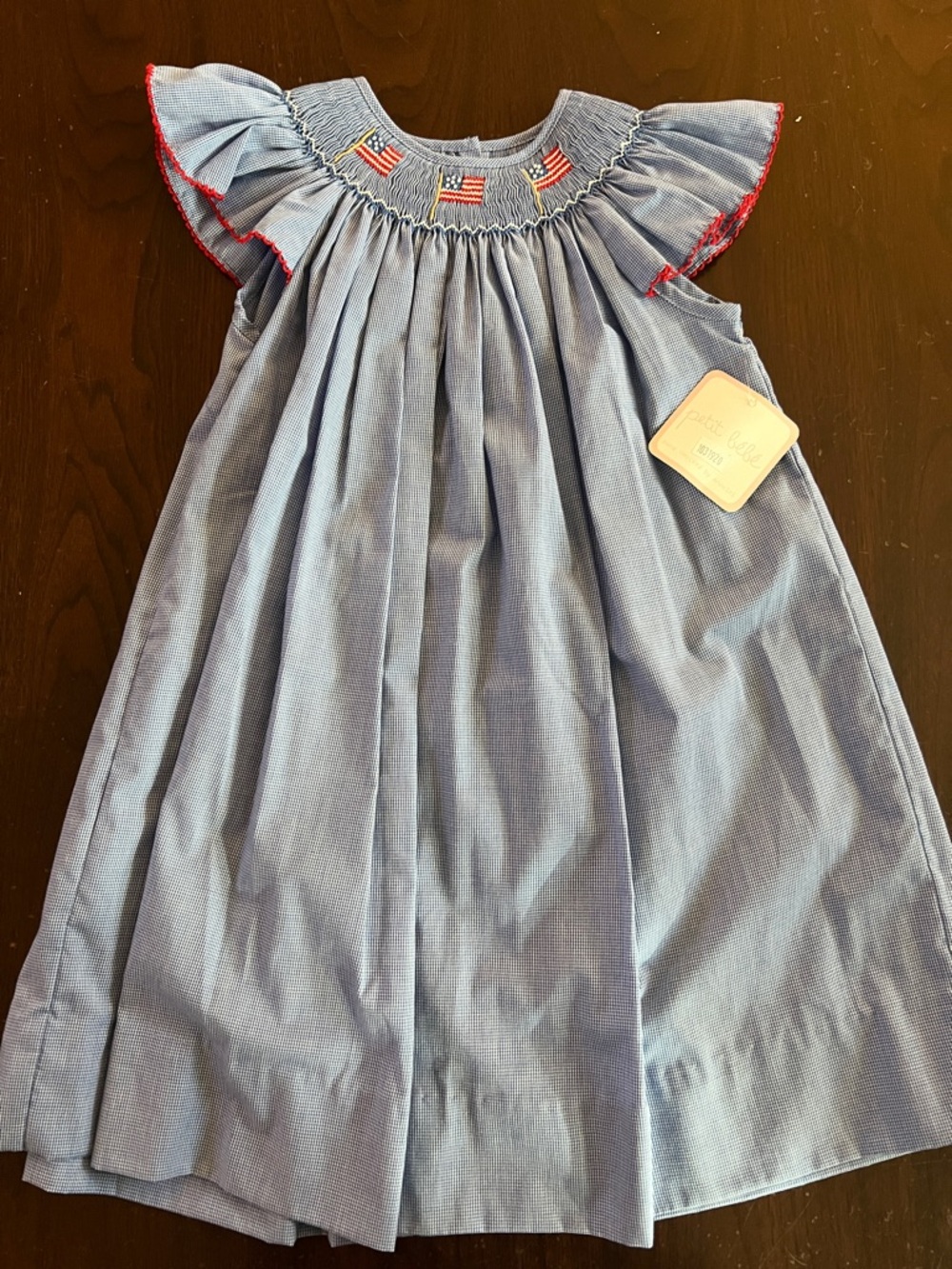 Smocked Girls Dress with Flag Embroidery